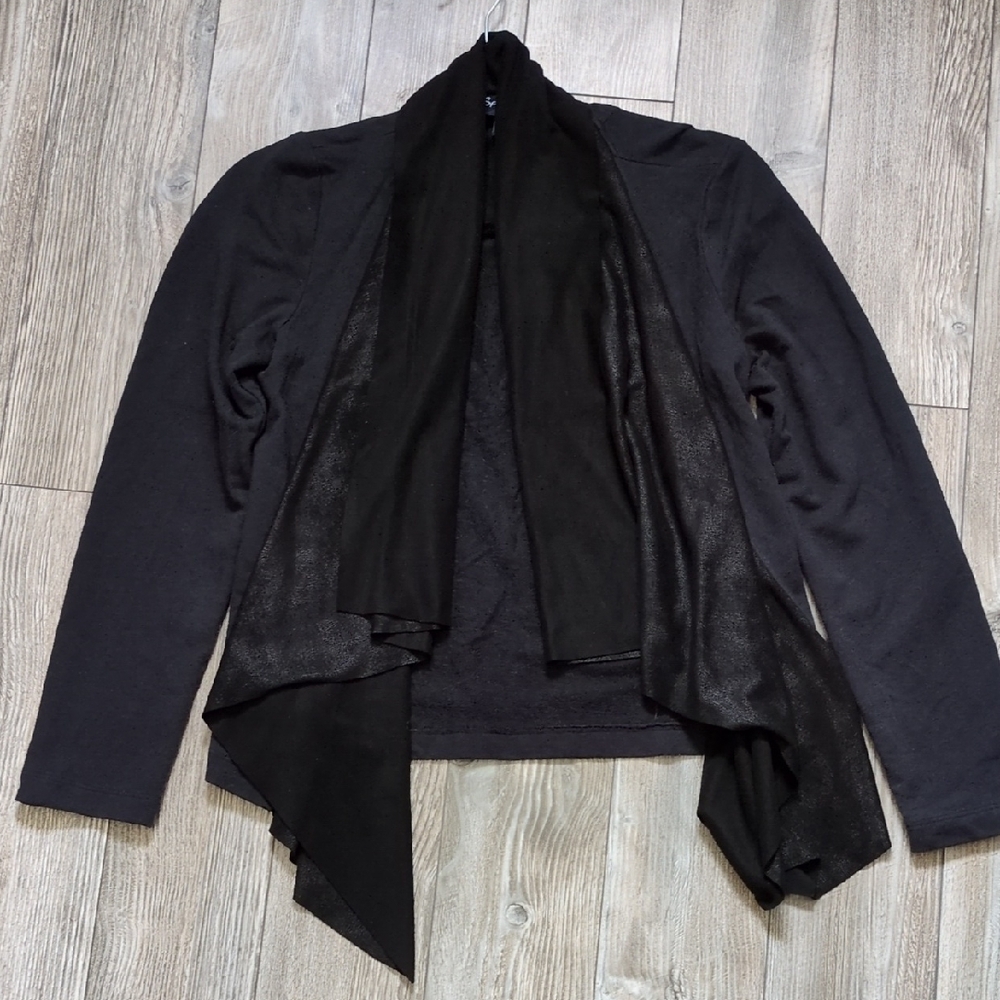 Splendid Black Open Front Asymmetrical Contrast Cardigan S